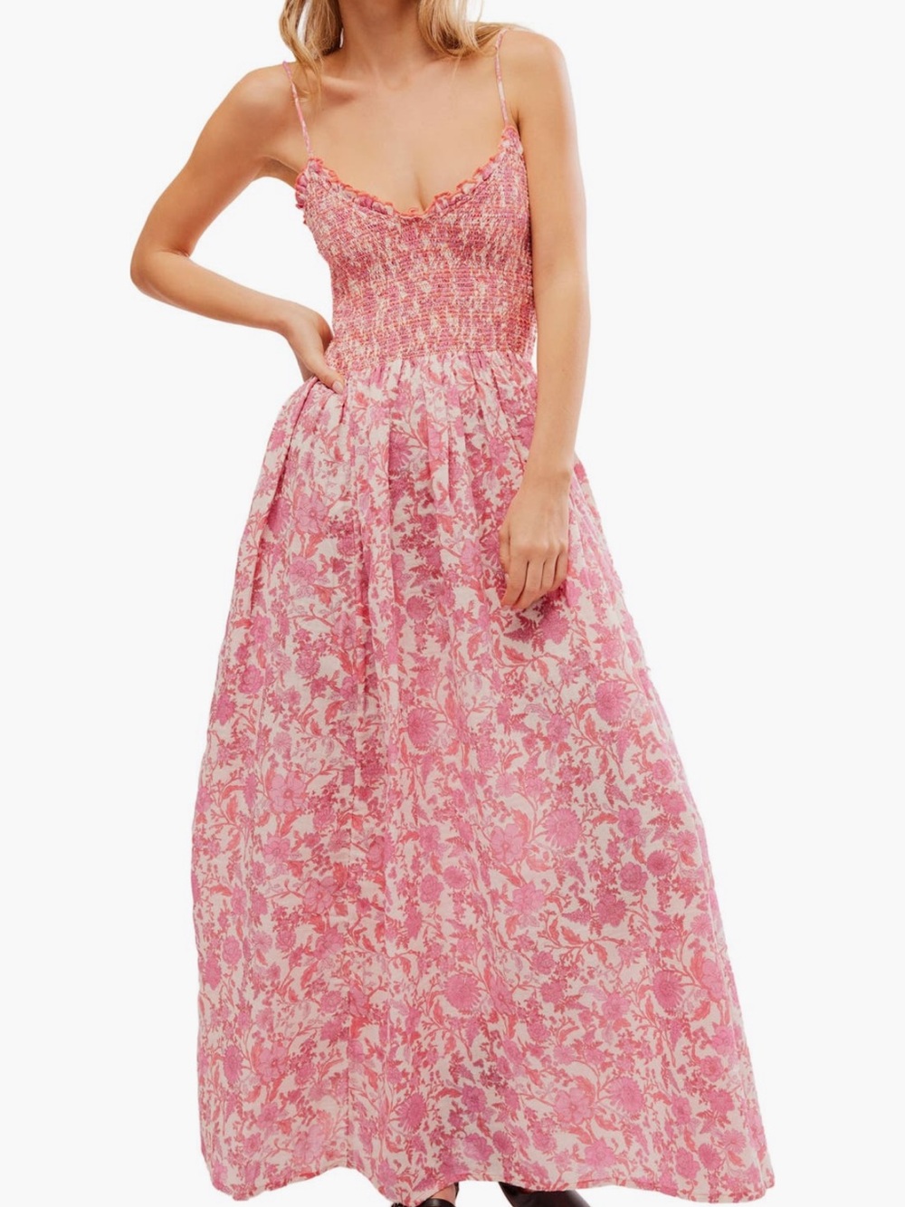 NWT Free People Sweet Nothings Floral Print Sleeveless Maxi Sundress in Pink